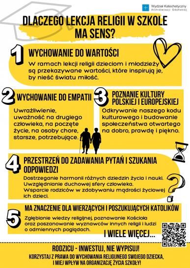Dlaczego lekcja religii w szkole ma sens? - plakat promujący lekcję religii