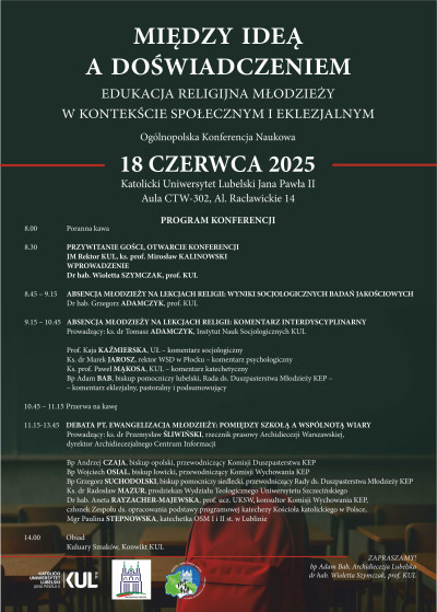 Ogólnopolska Konferencja Naukowa pt.: Między ideą a doświadczeniem. Edukacja religijna młodzieży w kontekście społecznym i eklezjalnym.